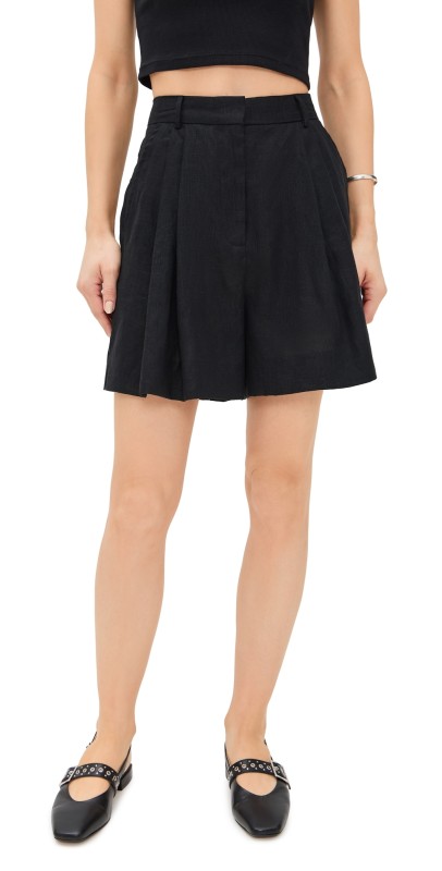 STAUD Cruz Linen Shorts Black
