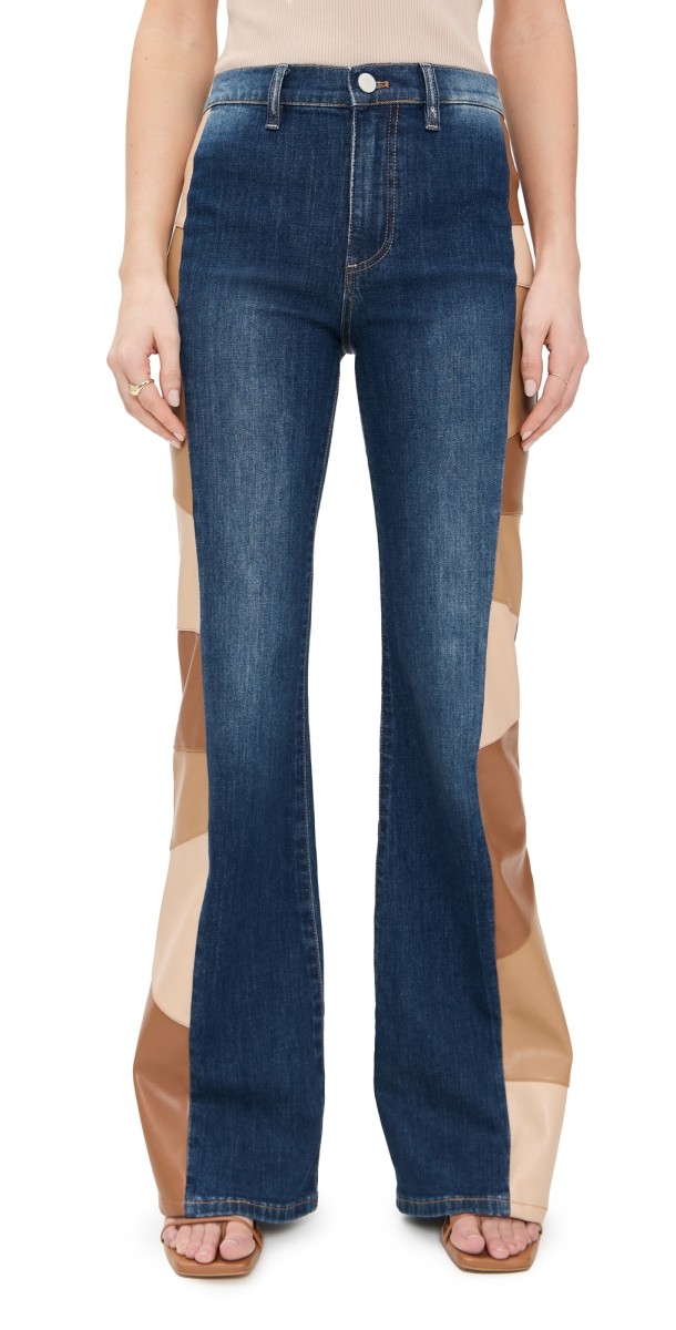 alice + olivia Vegan Leather Patchwork Jeans Darby Vintage Blue