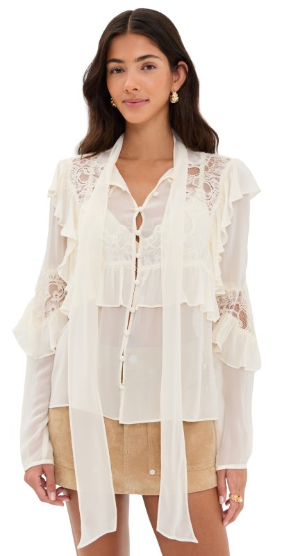 LoveShackFancy Farah Top Ivory