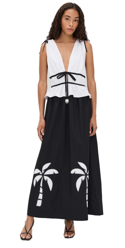 Dress To Palm Tree Embroidery Maxi Dress Black/ White