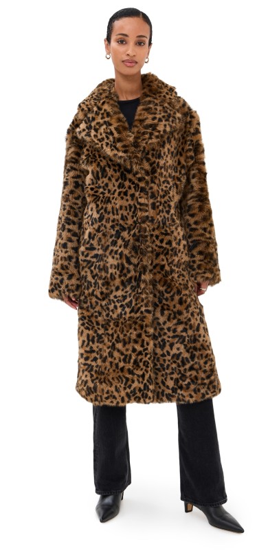 Nili Lotan Ingrid Shearling Coat Camel Leopard