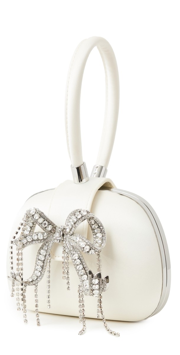 Self Portrait Cream Satin Top Handle Clutch Bag Color