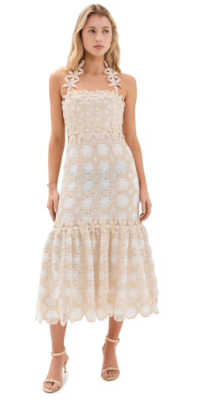 PatBO Natural Crochet Midi Dress Off White