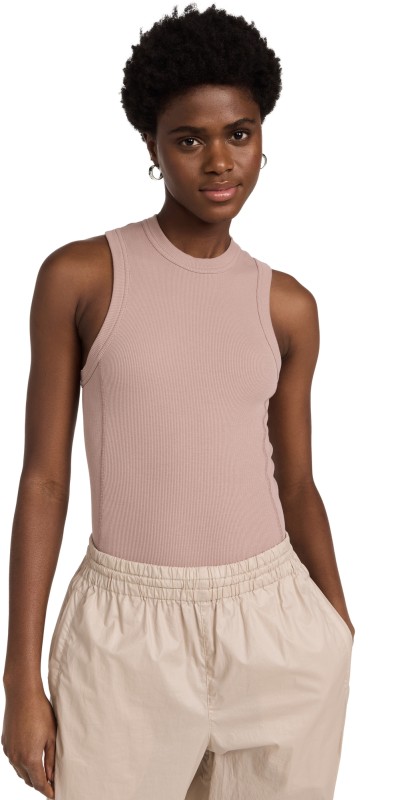 Tibi Ribbed T Racerback Bodysuit Toffee