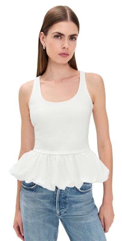 endless rose Scoop Neck Bubble Peplum Top White