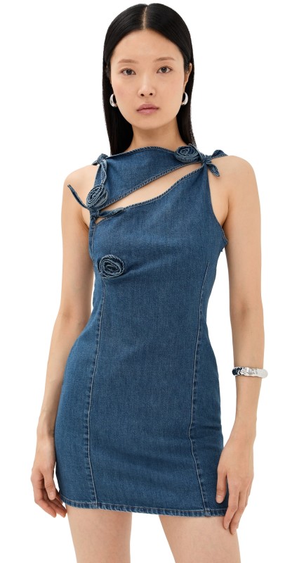 Coperni Denim Asymmetric Flower Mini Dress Blue Vintage