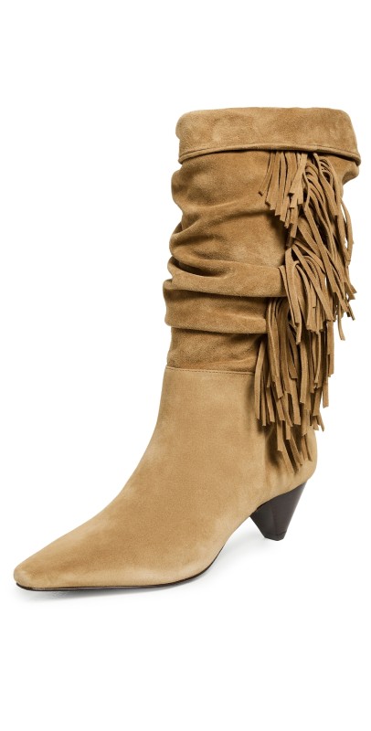 Reformation Davina Slouch Boots Hazel Suede Fringe