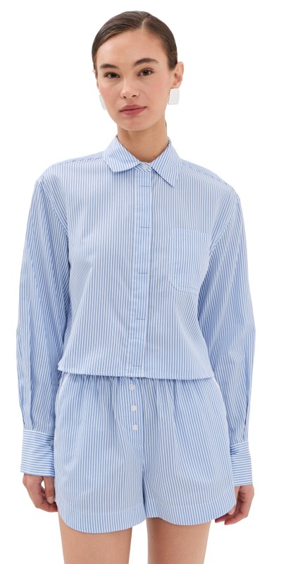 SIMKHAI Renata Cropped Shirt Blue Hydrangea Stripe