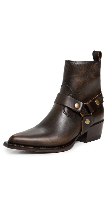Golden Goose Debbie Distressed Leather Upper with Removable Accessory Dark Brown/Beige