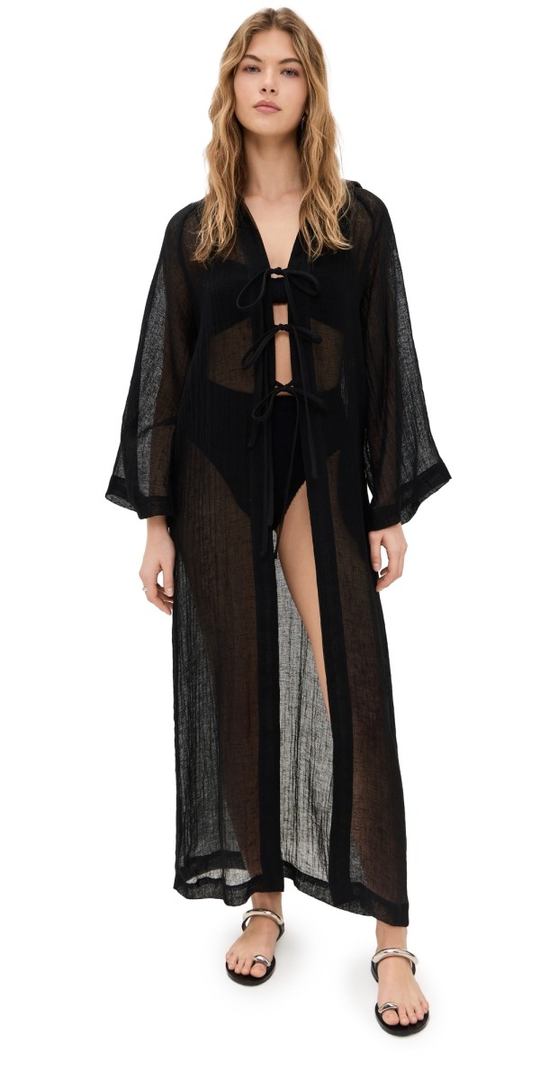 Lisa Marie Fernandez Beach Cape Maxi Black Sorrento Gauze