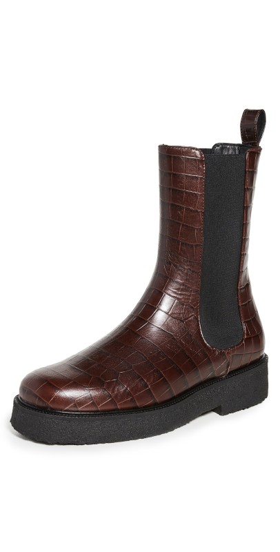 STAUD Palamino Boots Mahogany Faux Croc