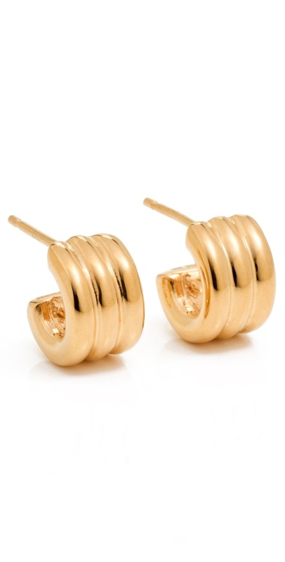 AGMES Mini Triple Ridge Hoops Gold
