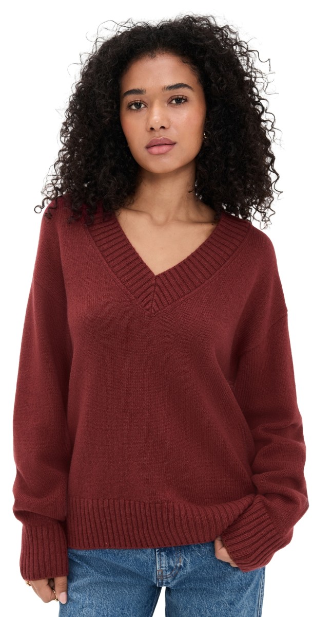 Reformation Jadey Cashmere Oversized V-Neck Sweater Chianti
