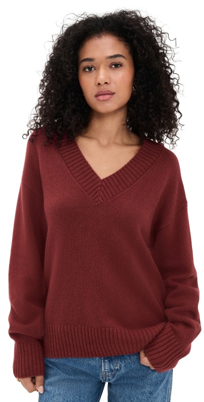 Reformation Jadey Cashmere Oversized V-Neck Sweater Chianti