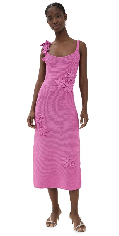 AMUR Allegra Floral Knit Midi Dress Pink Pearl