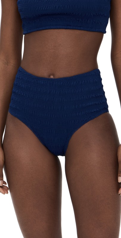 Sea Shyla Solid Smocked Bikini Bottoms Navy