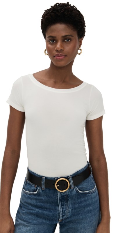 Good American Short Sleeve Boatneck Tee Cloud White001