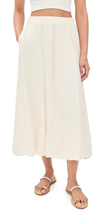 Velvet Rachelle Bubble Hem Linen Skirt Chalk