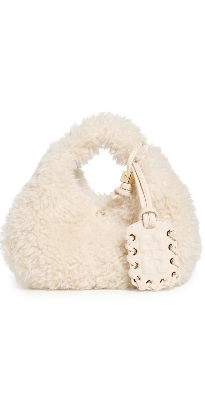 GANNI Hobo Mini Faux Fur Bag Egret