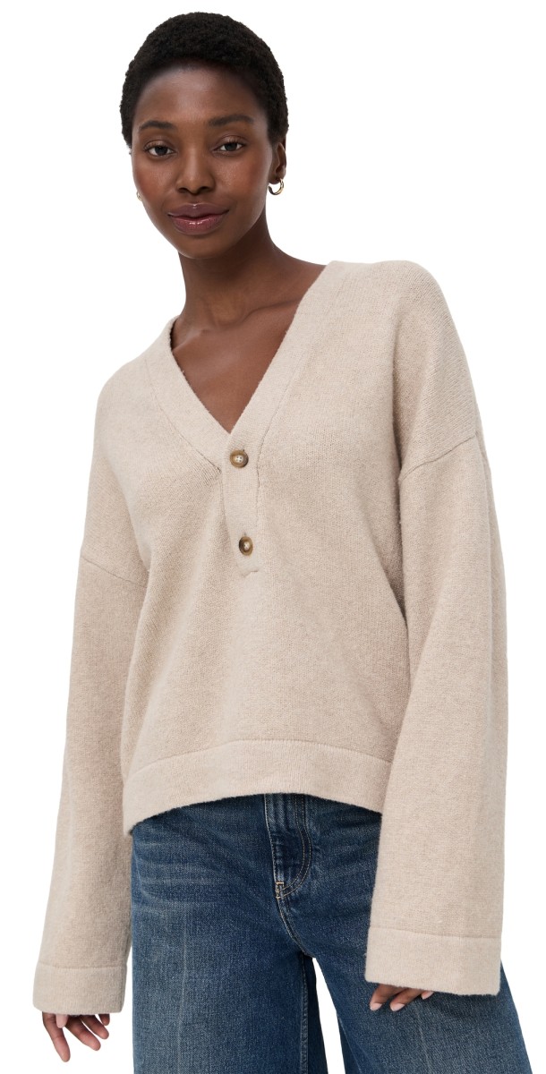 Faherty Jackson V Neck Popover Oatmeal Heather