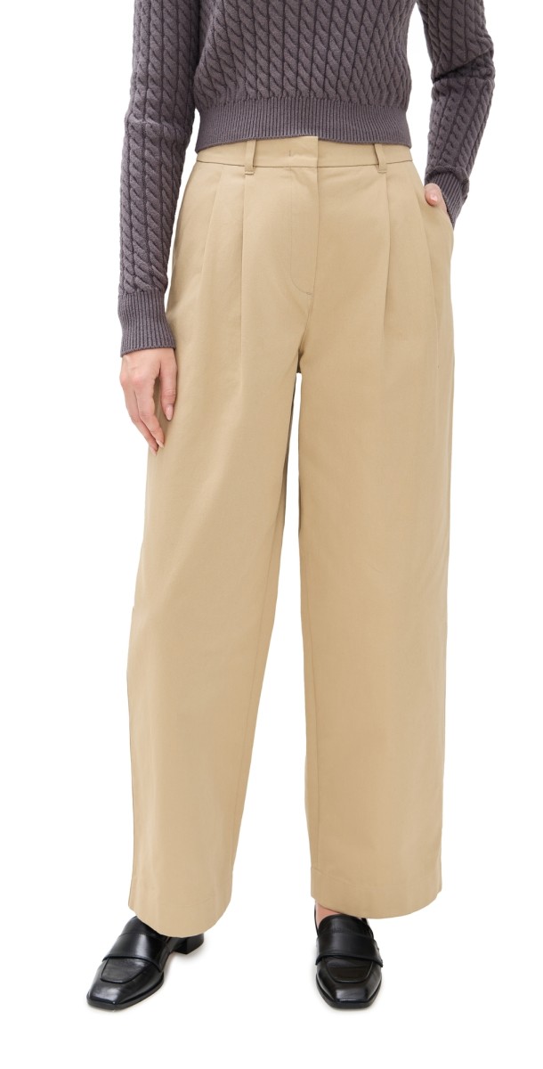 DUNST Double Pleated Wide Chino Slacks Beige