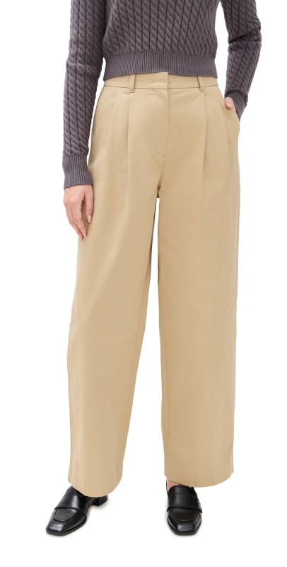 DUNST Double Pleated Wide Chino Slacks Beige