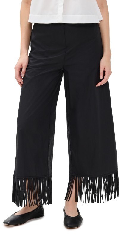 MEIMEIJ Poplin Pants with Fringes Detail at Bottom Nero