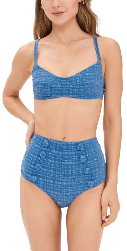 Lisa Marie Fernandez Balconette High-Waist Bikini Set Blue Striped Seersucker