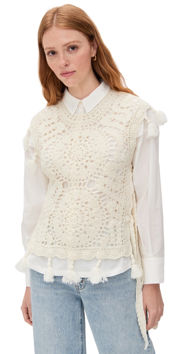 Sea Nara Crochet Combo Shirt Cream