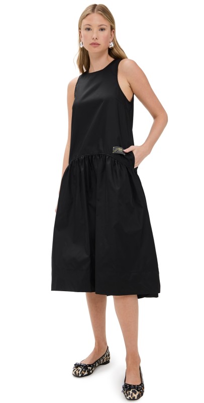 GANNI Duchesse Nylon Midi Dress Black
