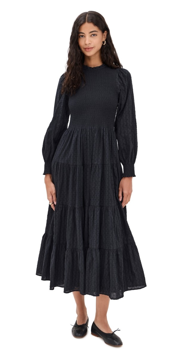 Hill House Home The Viviana Nap Dress Black Linear Dot