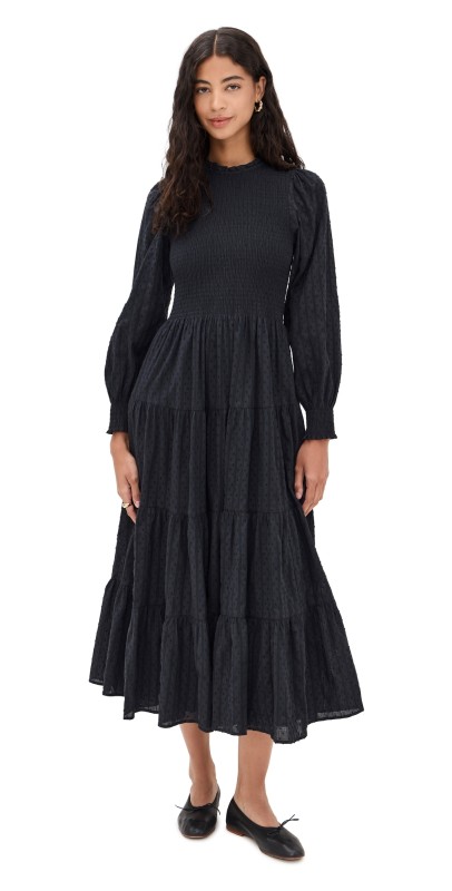 Hill House Home The Viviana Nap Dress Black Linear Dot