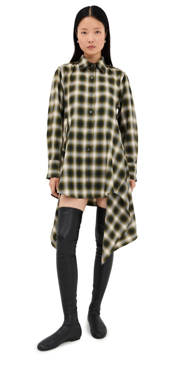 Monse Cascade Front Shirt Dress Green