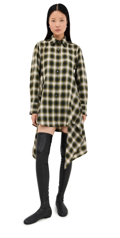 Monse Cascade Front Shirt Dress Green