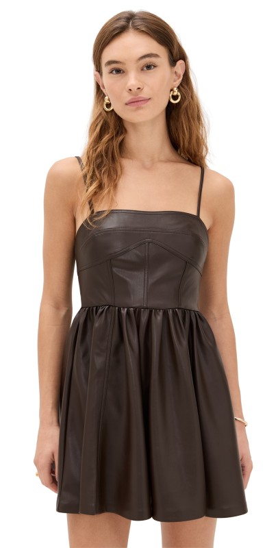 Susana Monaco Faux Leather Corset Flare String Dress Java