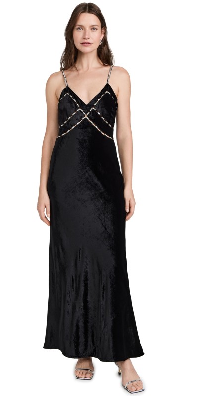 LoveShackFancy Corrino Velvet Dress Black