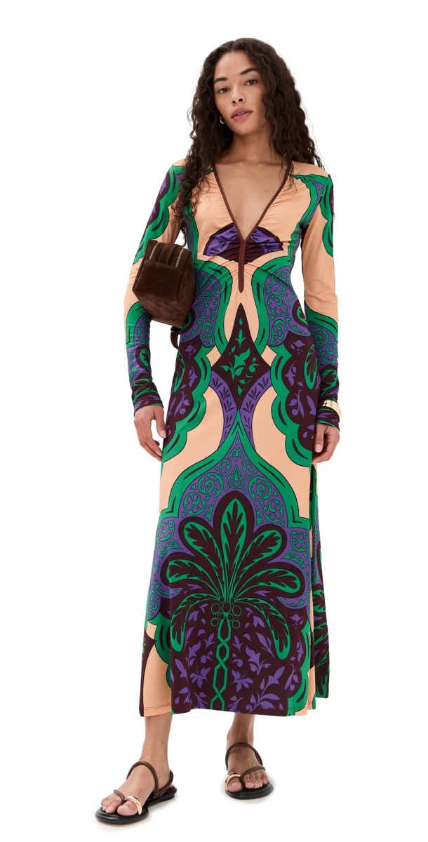 Johanna Ortiz Glazed Illusion Dress Salmone/Emerald/Purple