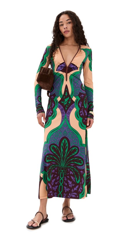 Johanna Ortiz Glazed Illusion Dress Salmone/Emerald/Purple
