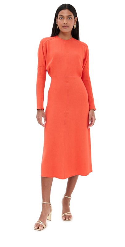 Victoria Beckham Long Sleeve Dolman Midi Dress Scarlet