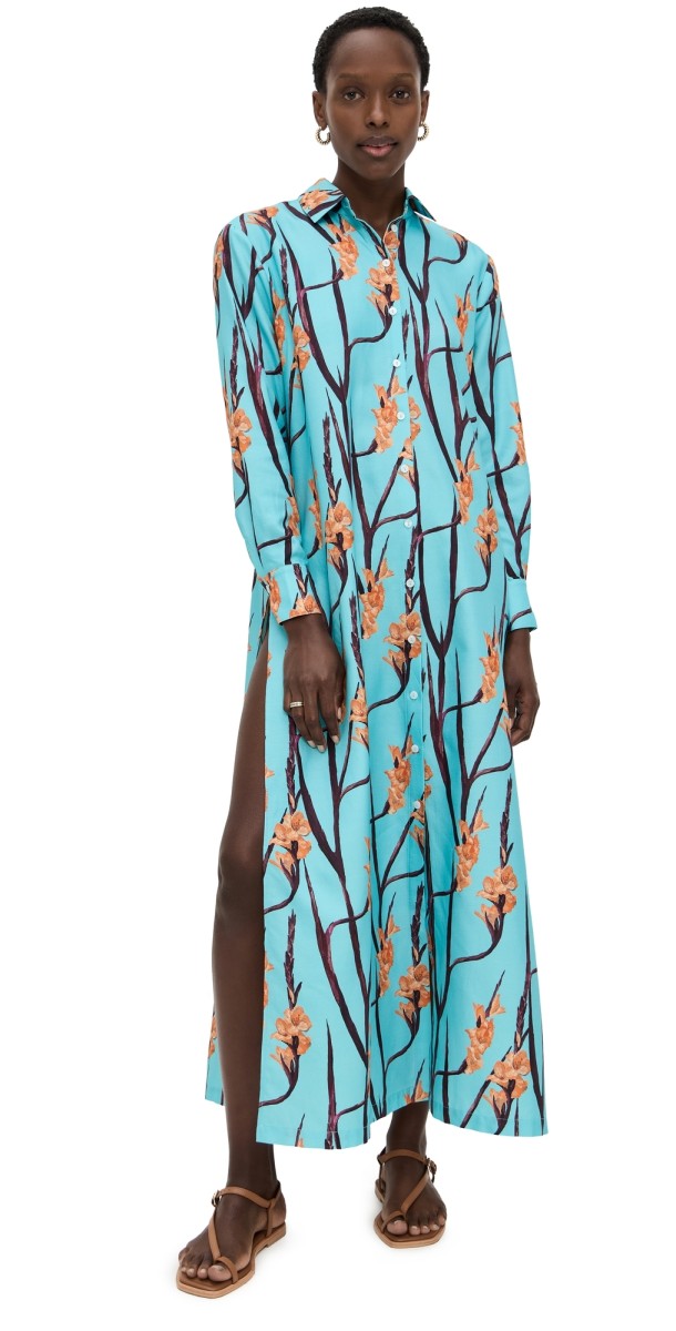 Dur Doux Maxi Shirt Dress Gladiolus Flower
