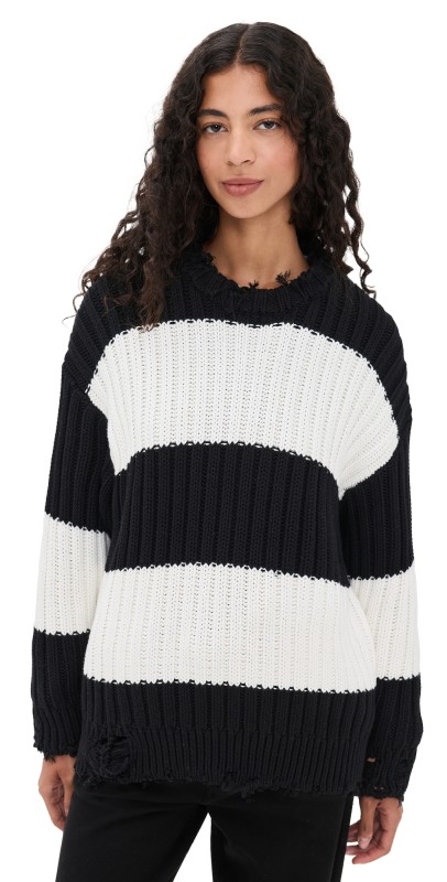 Denimist Oversized Ribbed Sweater Black/Ecru Jumbo Stripe