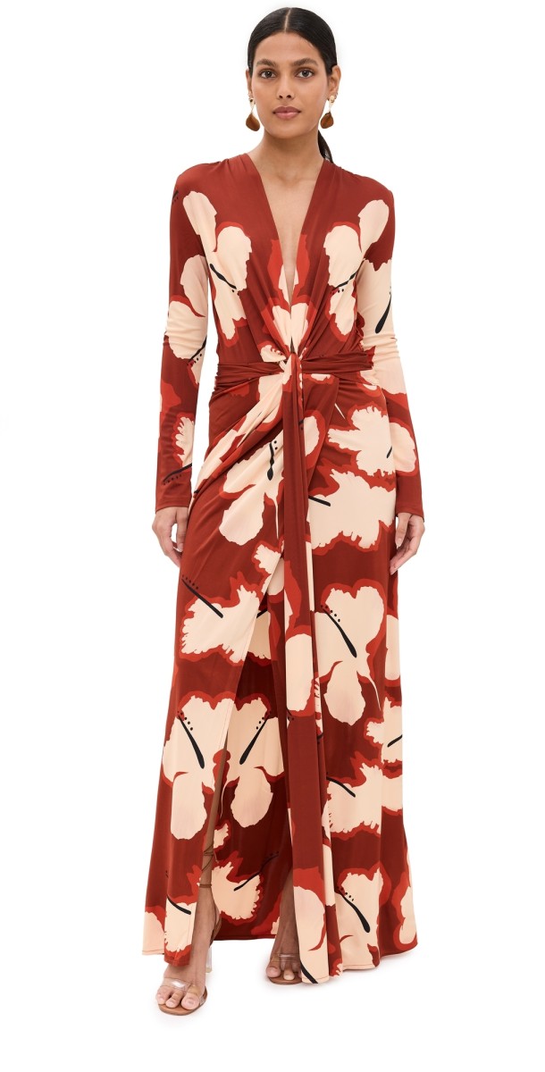 Johanna Ortiz Coral Marino Ankle Dress Hibiscus Shades/Red/Ecru/Brown
