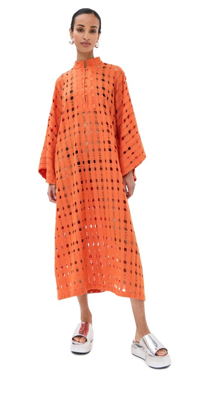 La Vie Style House Woven Grid Maxi Caftan Orang