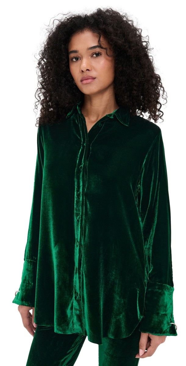 Marques'Almeida Velvet Shirt with Cuff Metal Rings Green