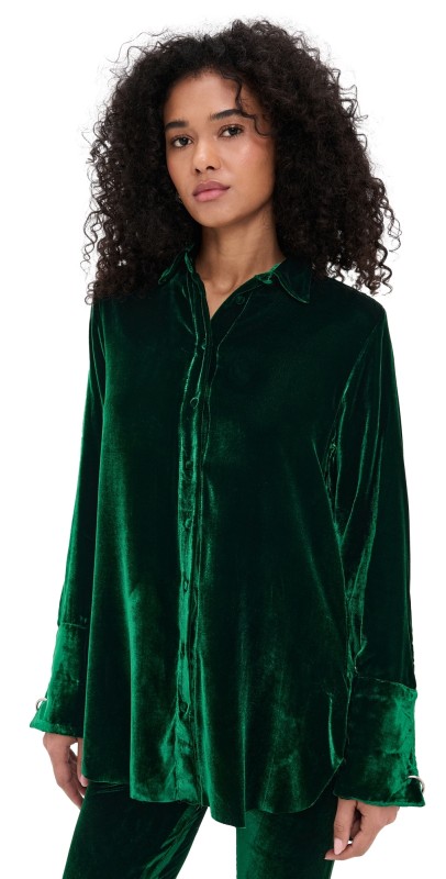 Marques'Almeida Velvet Shirt with Cuff Metal Rings Green