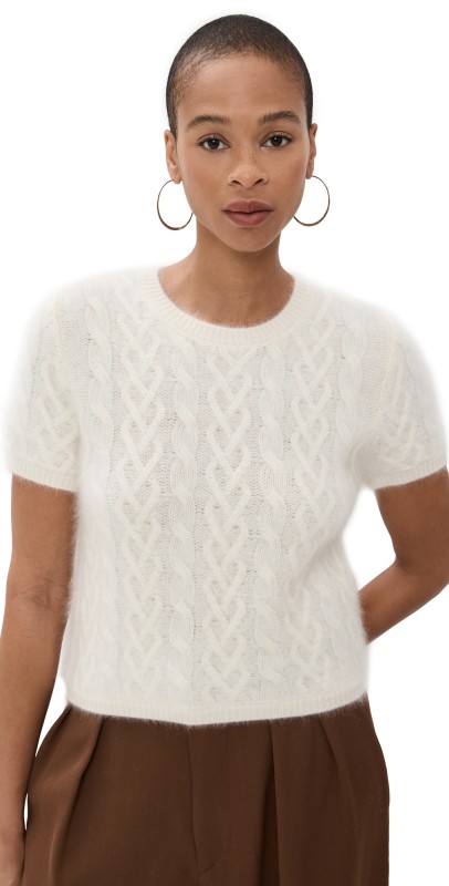 Sablyn Cashmere Shrunken Crewneck Tee Gardenia