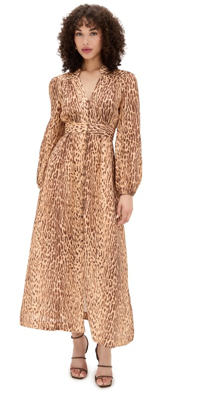 Zimmermann Cascadian Plunge Dress Tan Leopard