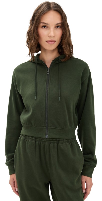 Beyond Yoga Luxe Fleece Zip Up Hoodie Dark Olive