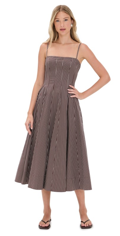 STAUD Wylie Dress Dark Oak Micro Stripe