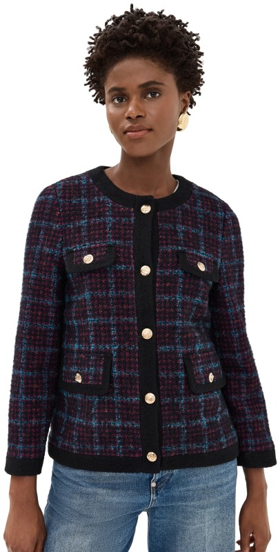 ANINE BING Lydia Jacket In Blue and Red Tweed Multi